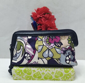 Brighton Multicolor Canvas Leather Double Zipper Credit Card ID Window Wallet